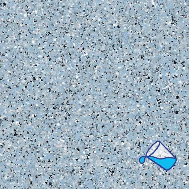 The name of this aquaBRIGHT color swatch is "Blue Mist". It's a sample of a light-colored pool finish. The surface is composed of a dense mix of tiny, irregularly shaped white, black, blue, and gray specks, giving it a speckled, granite-like appearance.