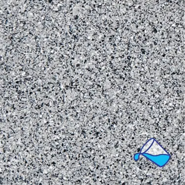 The name of this aquaBRIGHT color swatch is "Grey Reef". It's a sample of a light-colored pool finish. The surface is composed of a dense mix of tiny, irregularly shaped white, black, and gray specks, giving it a speckled, granite-like appearance.