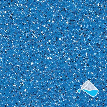 The name of this aquaBRIGHT color swatch is "Pacific Blue". It's a sample of a dark-colored pool finish. The surface is composed of a dense mix of tiny, irregularly shaped white, black and blue specks, giving it a speckled, granite-like appearance.